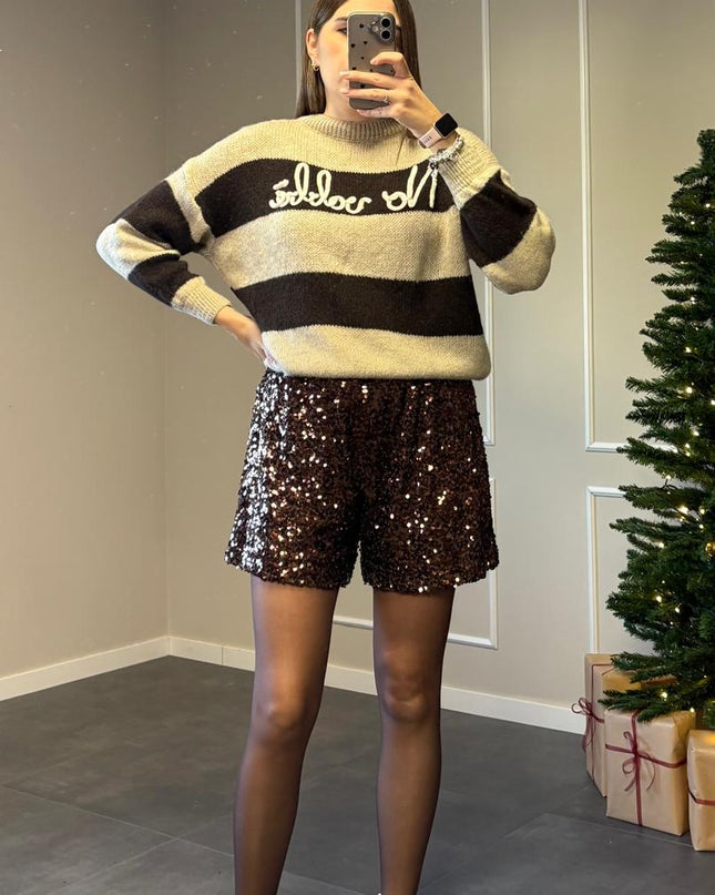 SHORTS PAILLETTES MARRONE