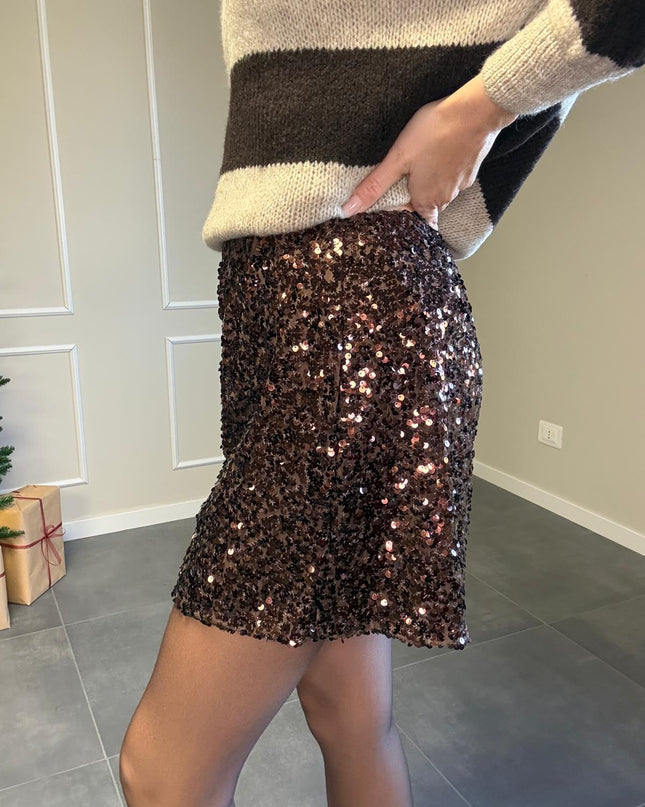 SHORTS PAILLETTES MARRONE