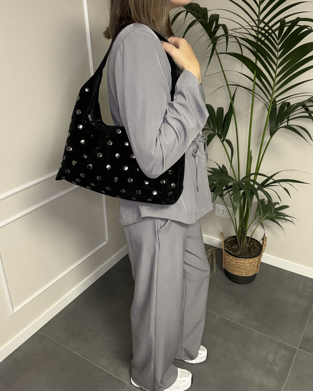 BORSA IN SUEDE CON BORCHIE