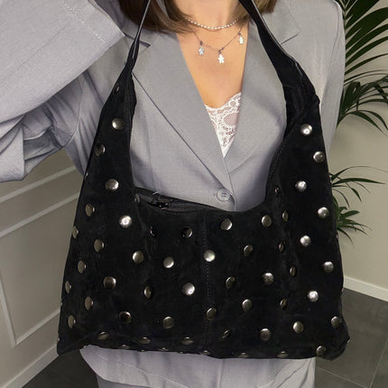 BORSA IN SUEDE CON BORCHIE