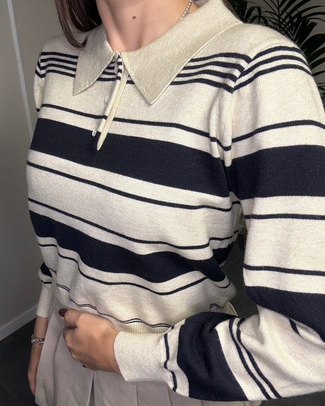 POLO A RIGHE PANNA/BLU