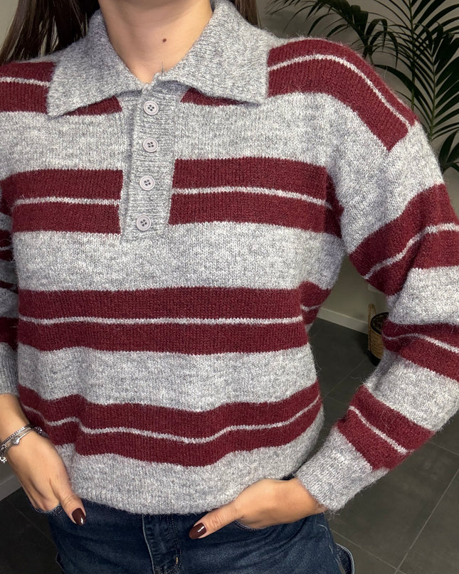 POLO PESANTE GRIGIO/BORDEAUX